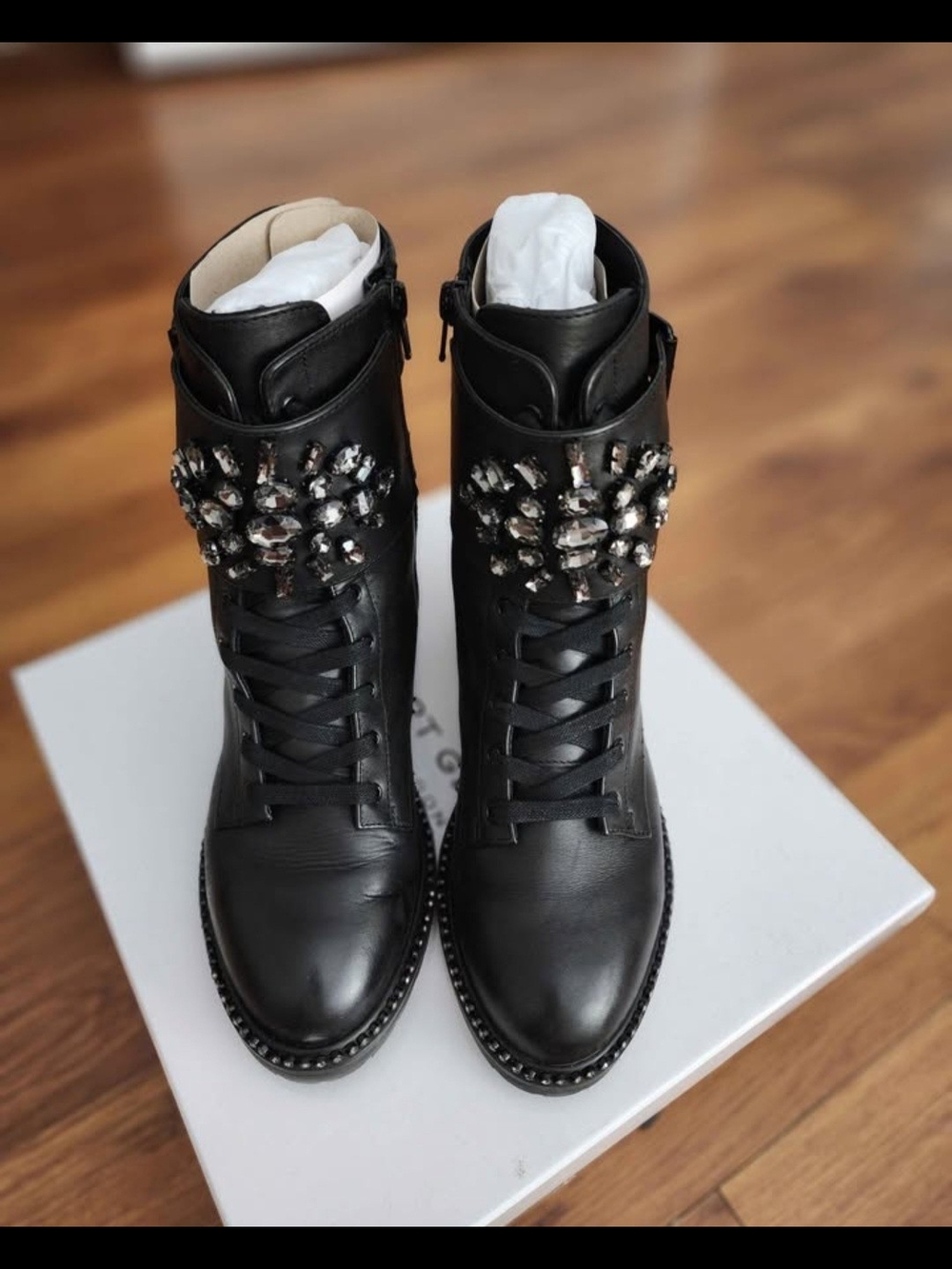 Kurt Geiger Black Crystal-Embellished Lace-Up Ankle Boots